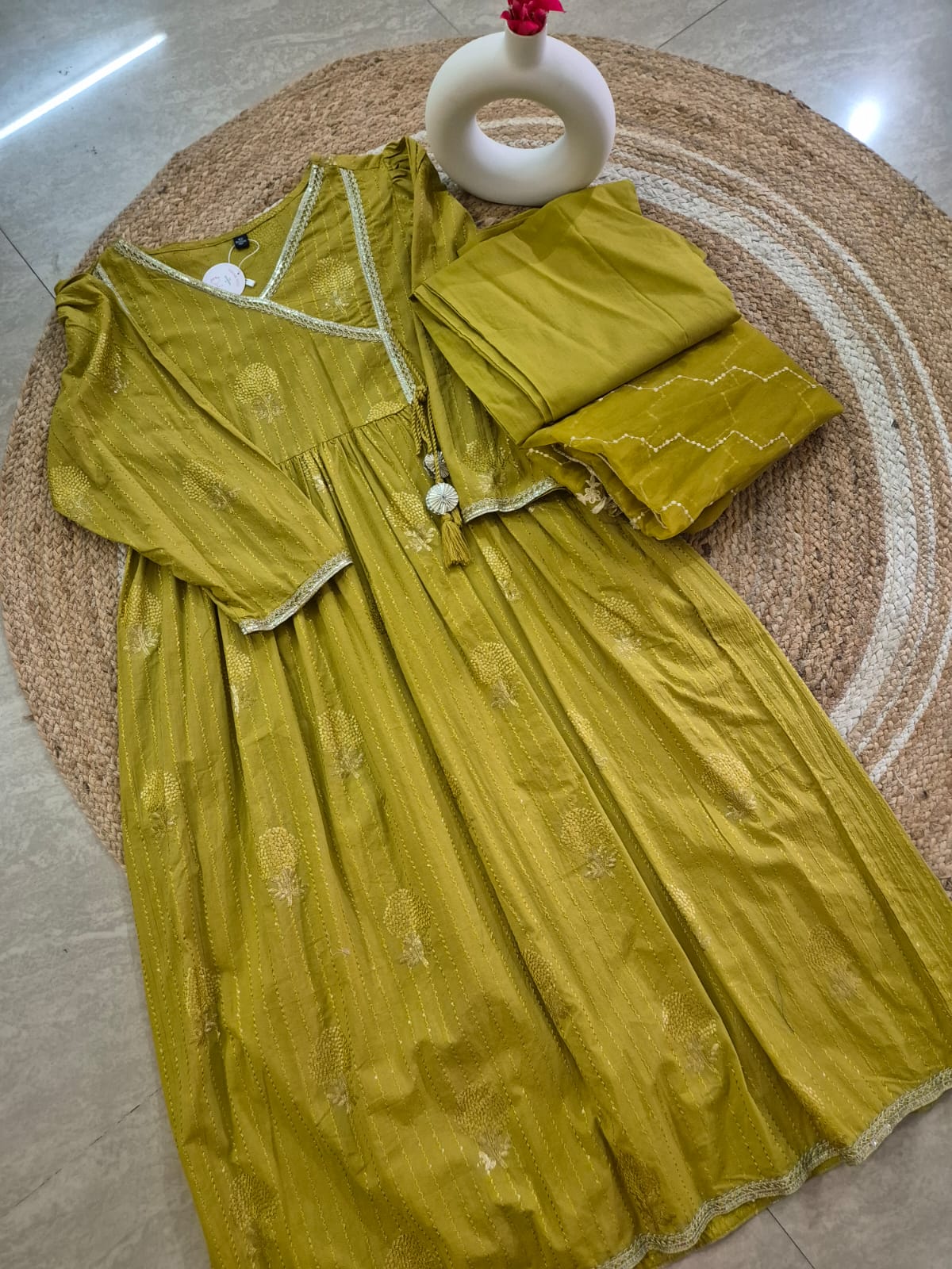 SALE Thread Embroidered Mustard Frock Suit Set