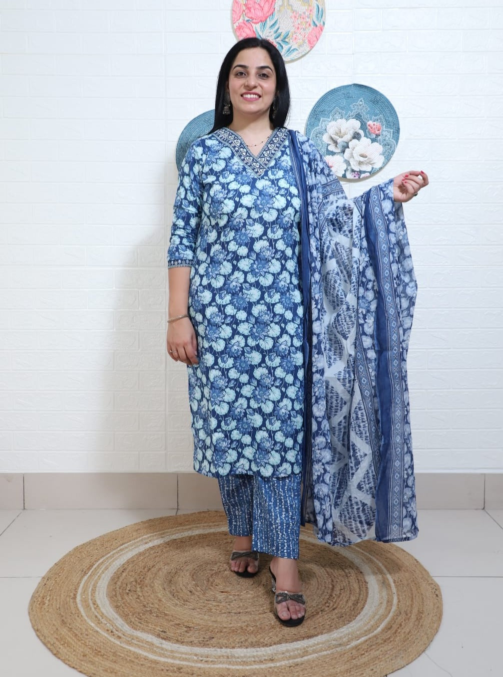 Amaira Block printed Blue Kalamkari Straight Suit Set