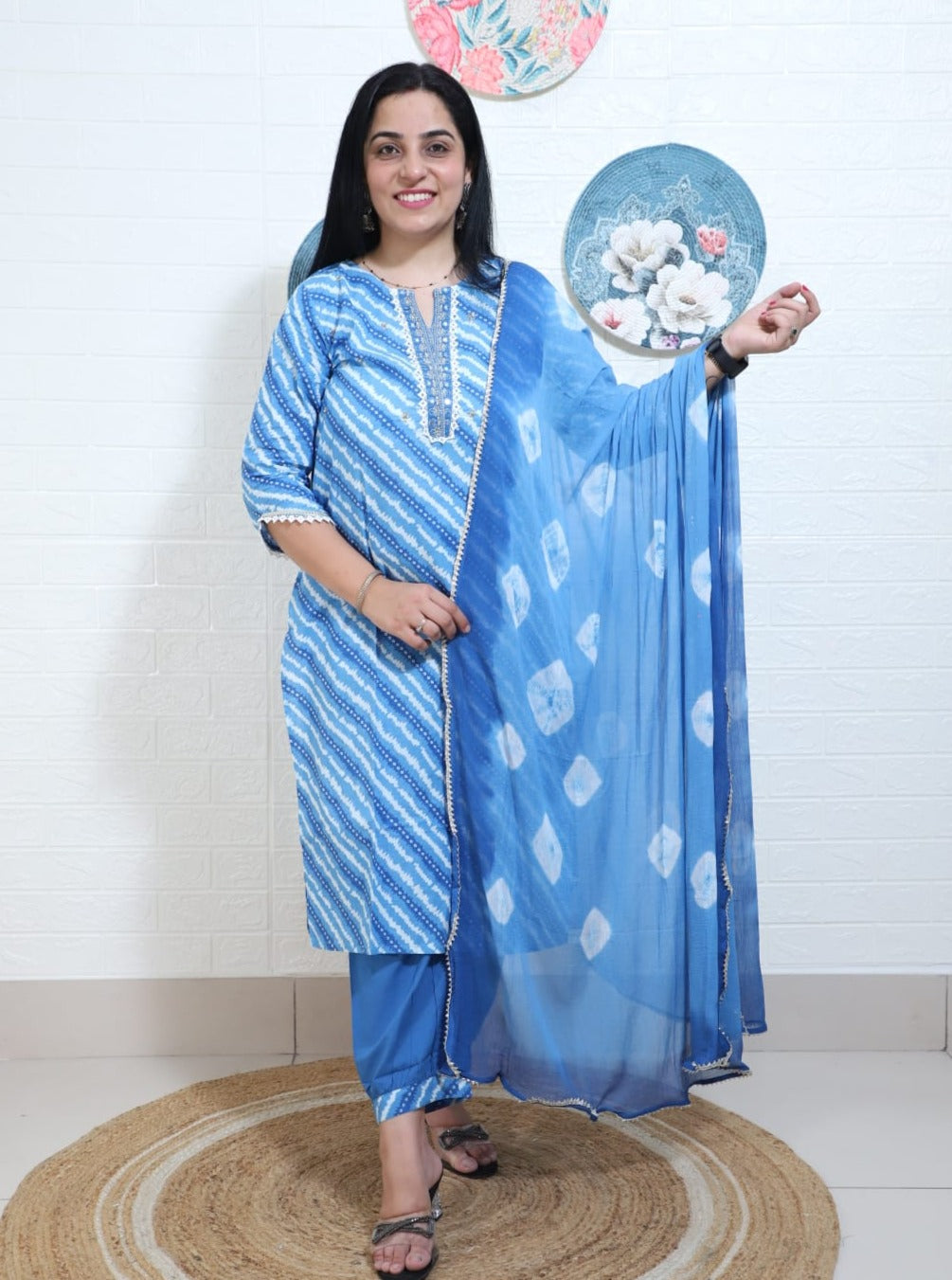 Gauri Lehriya Printed Blue Afghani straight suit set