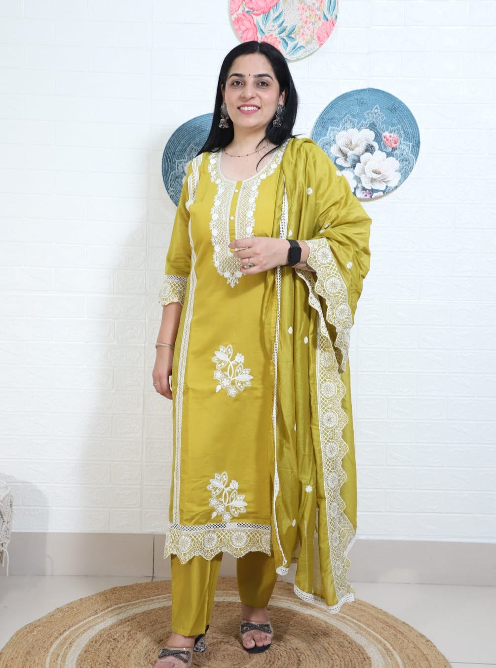 Vaidehi Thread Embroidered Yellow Pakistani Straight Suit Set