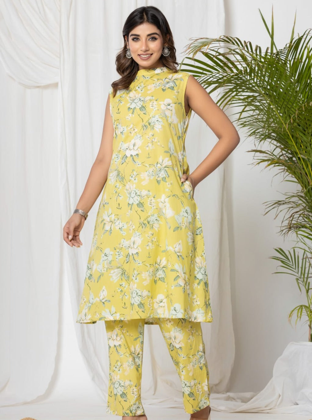 Arya Block Printed Yellow Sleeveless Co-Ord Set