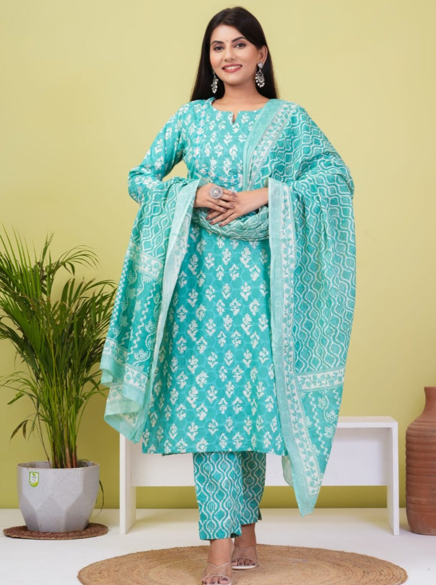 Kripa Block printed Rama Colour Straight Suit Set