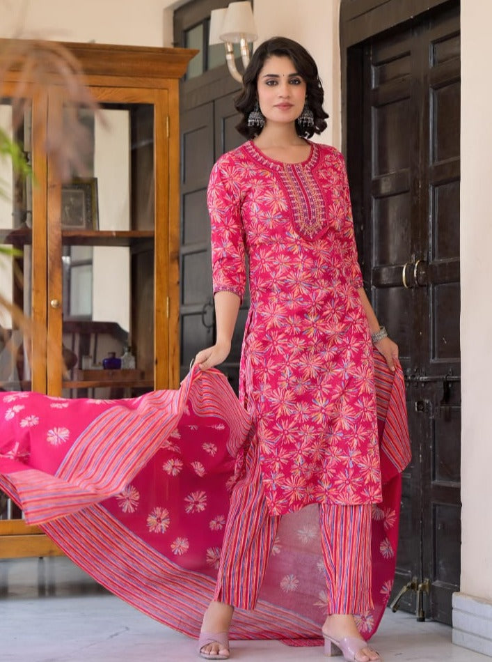 Ashnoor Block Floral printed Rani Straight Suit Set