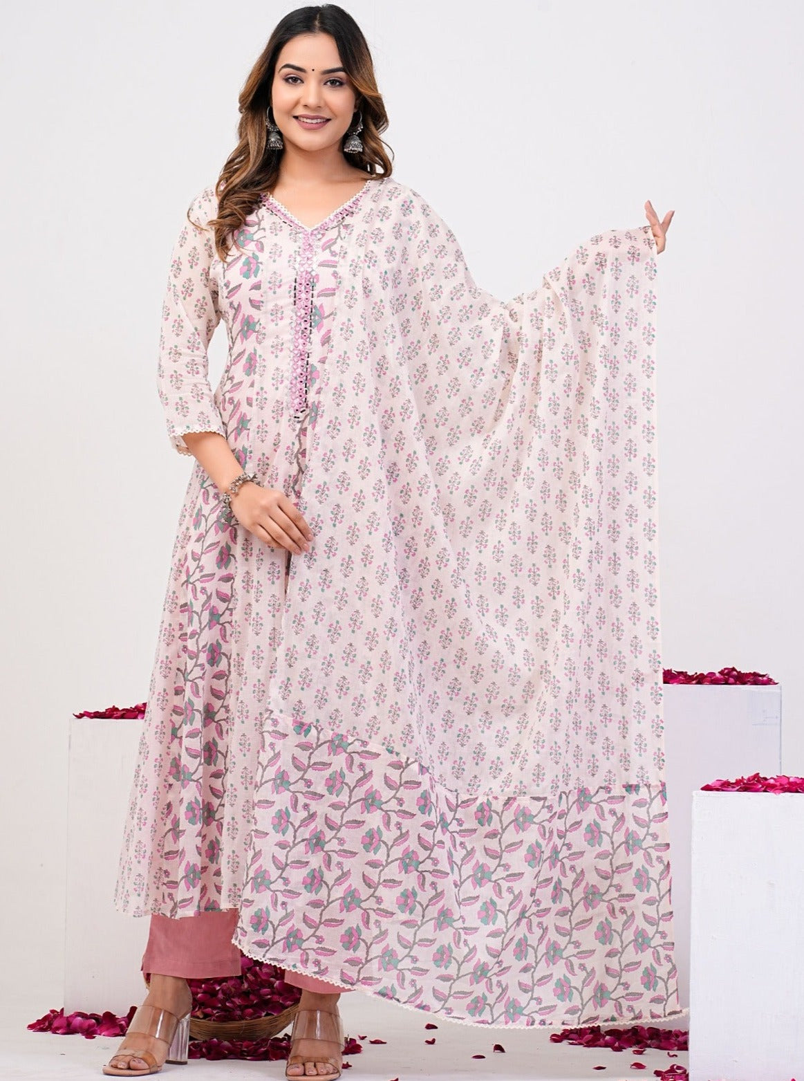 Rutwi Block Printed Pink Anarkali Suit Set