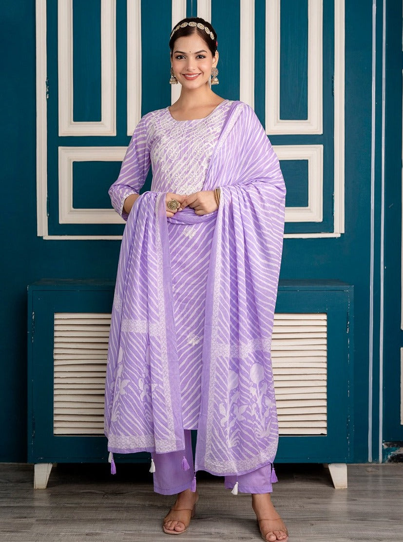 Gauri Lehriya printed Lavender Straight Suit Set