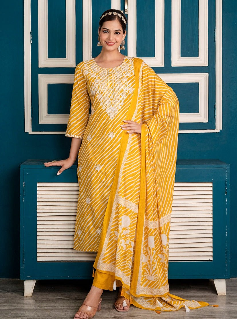 Gauri Lehriya printed Yellow Straight Suit Set