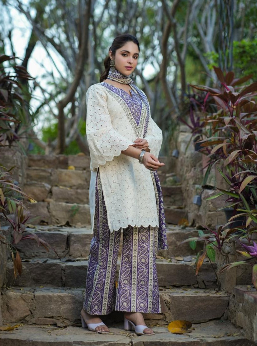 Vihaa Shifli Pakistani Purple Straight Suit Set