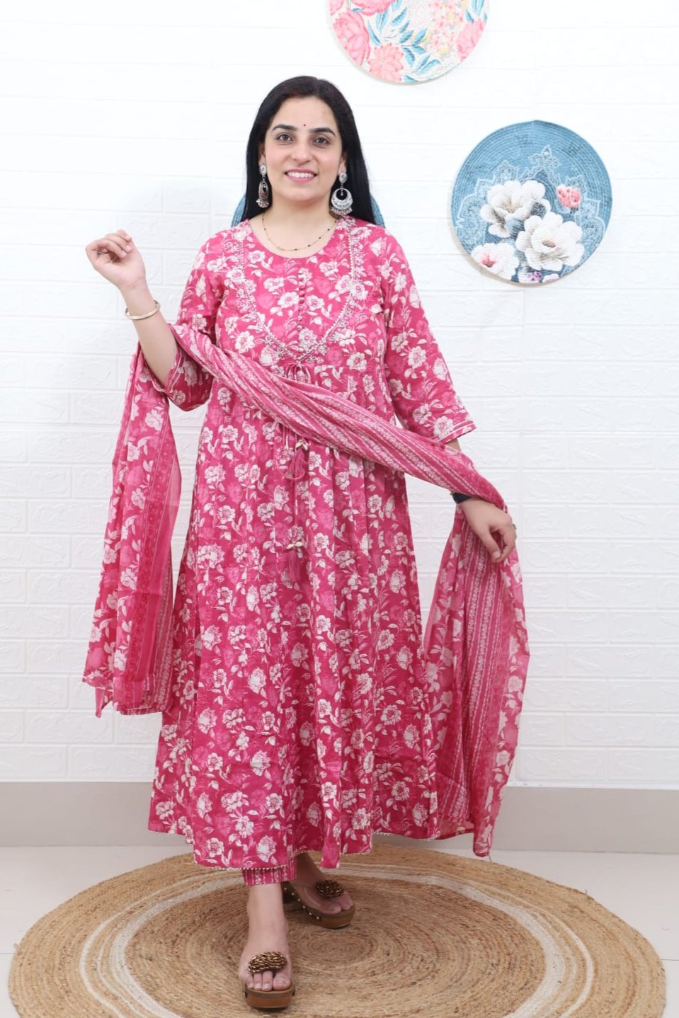 Rutwi Block Printed Pink Anarkali Suit Set