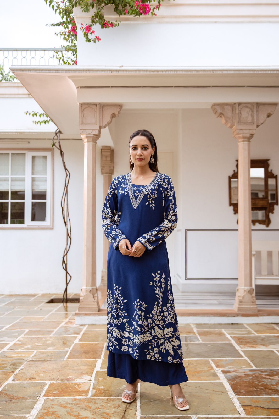 Navya Pakistani style Blue Leaf Printed Co-Ord Set