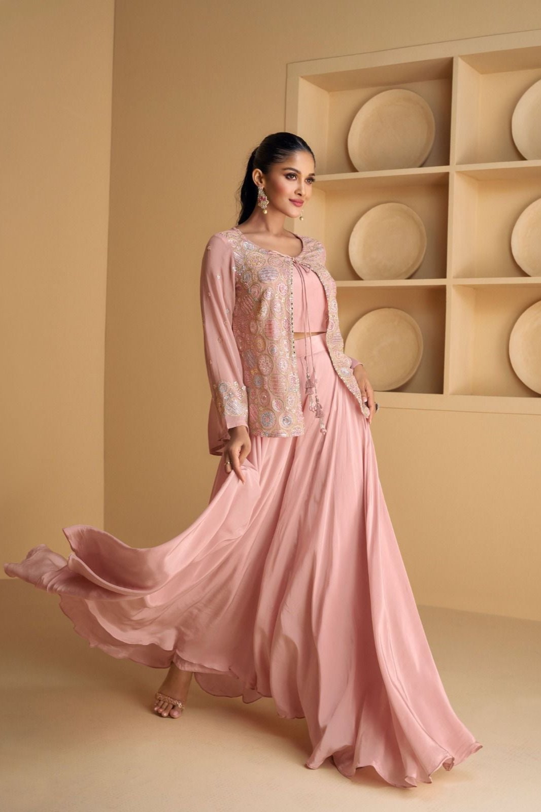 Amaya Hand Embroidered Pink Indo Western Set