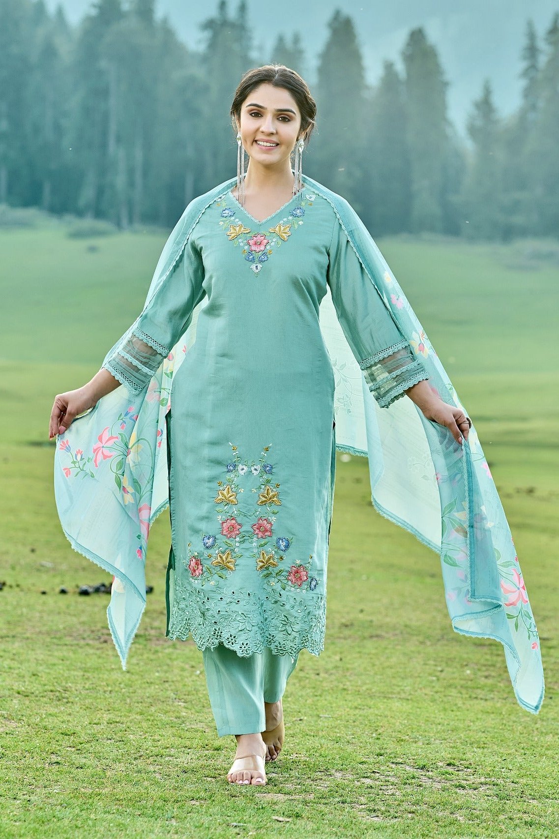 Aashna Sea Green Pakistani Straight Suit Set