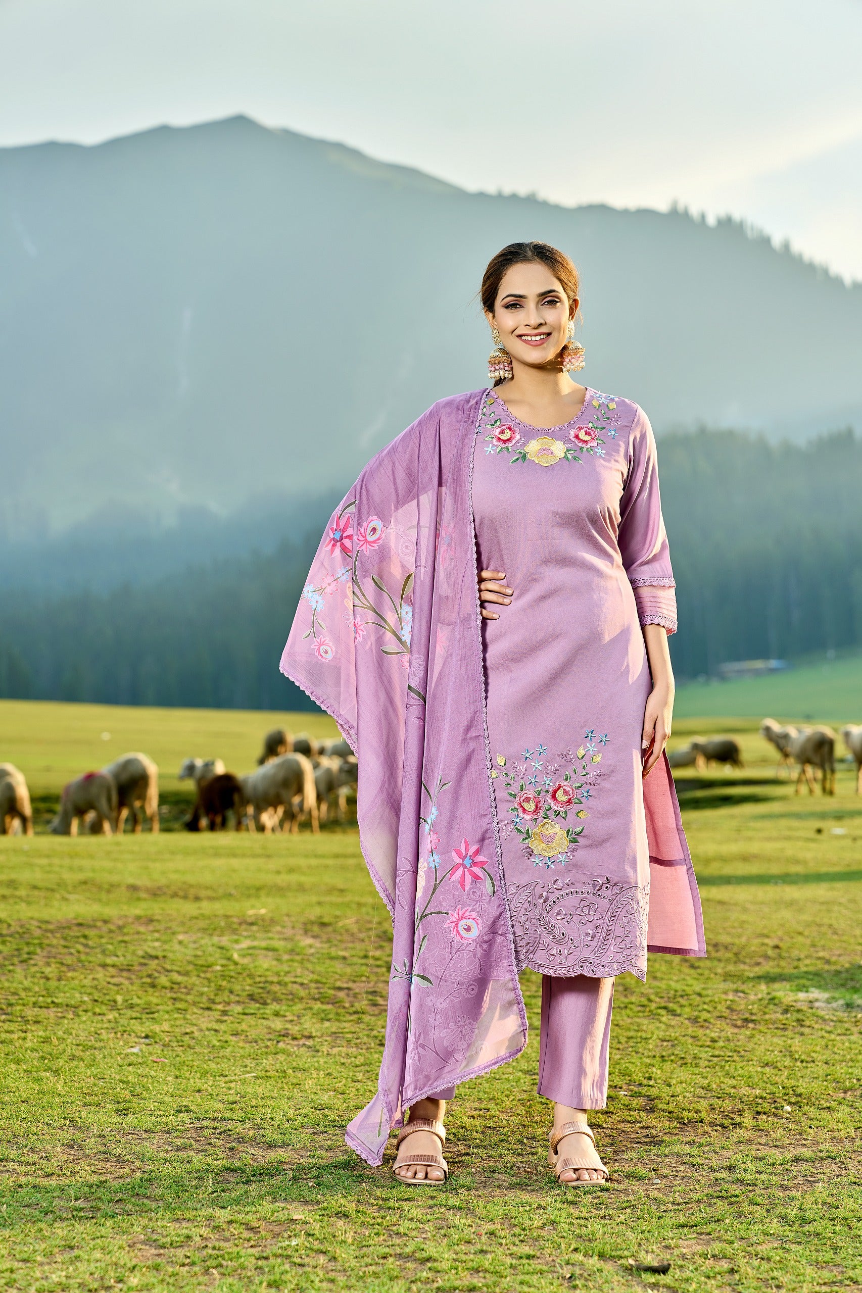 Aashna Purple Pakistani Straight Suit Set