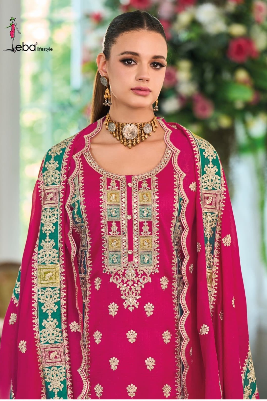 Ramya Pink Pakistani Embroidered Straight Suit Set