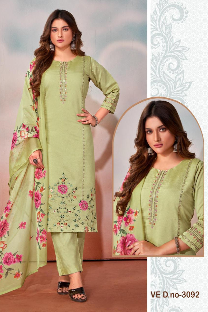 Aditi Green Embroidered Straight Suit Set