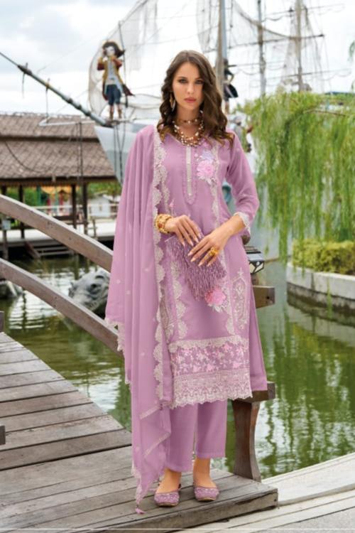 Ramya Lavender Pakistani Embroidered Straight Suit Set