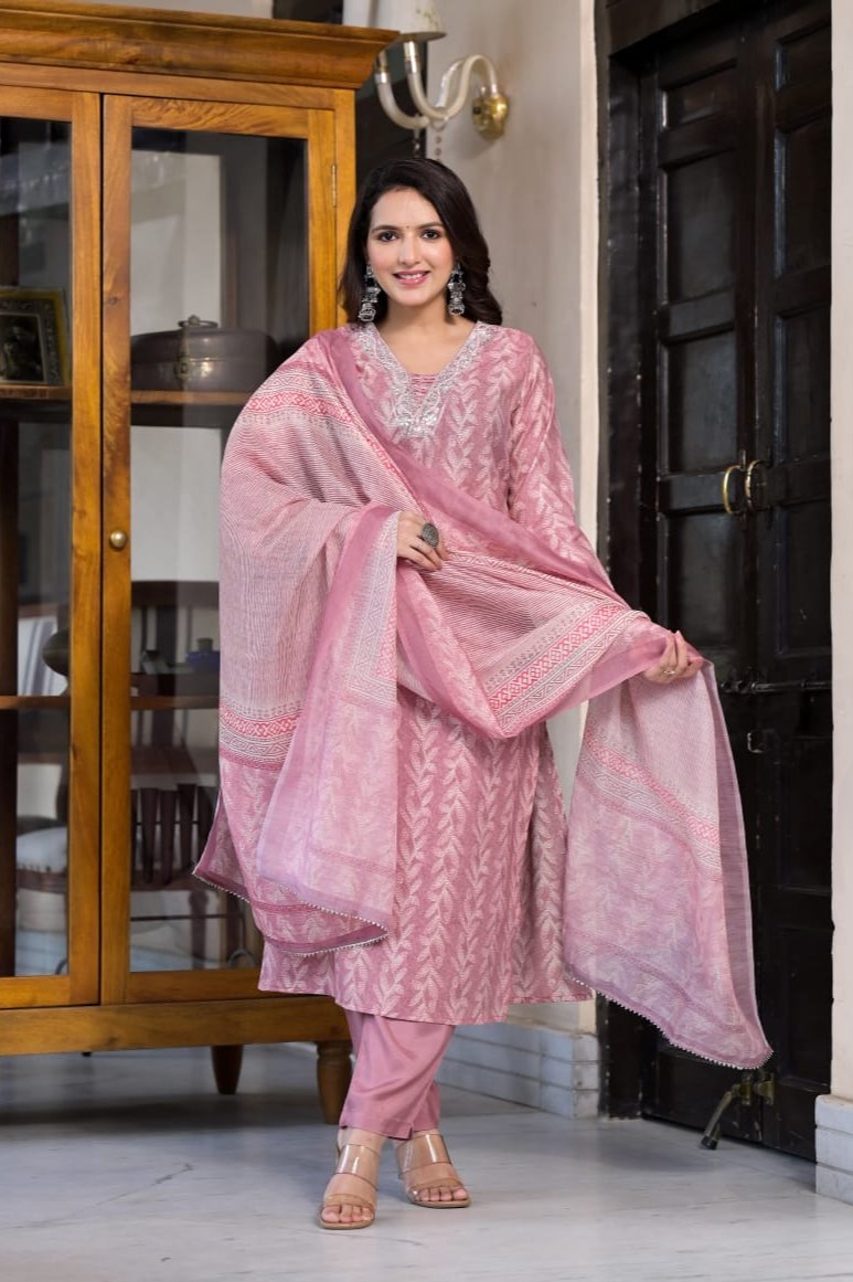 Apurva Pink Embroidered Straight Suit Set