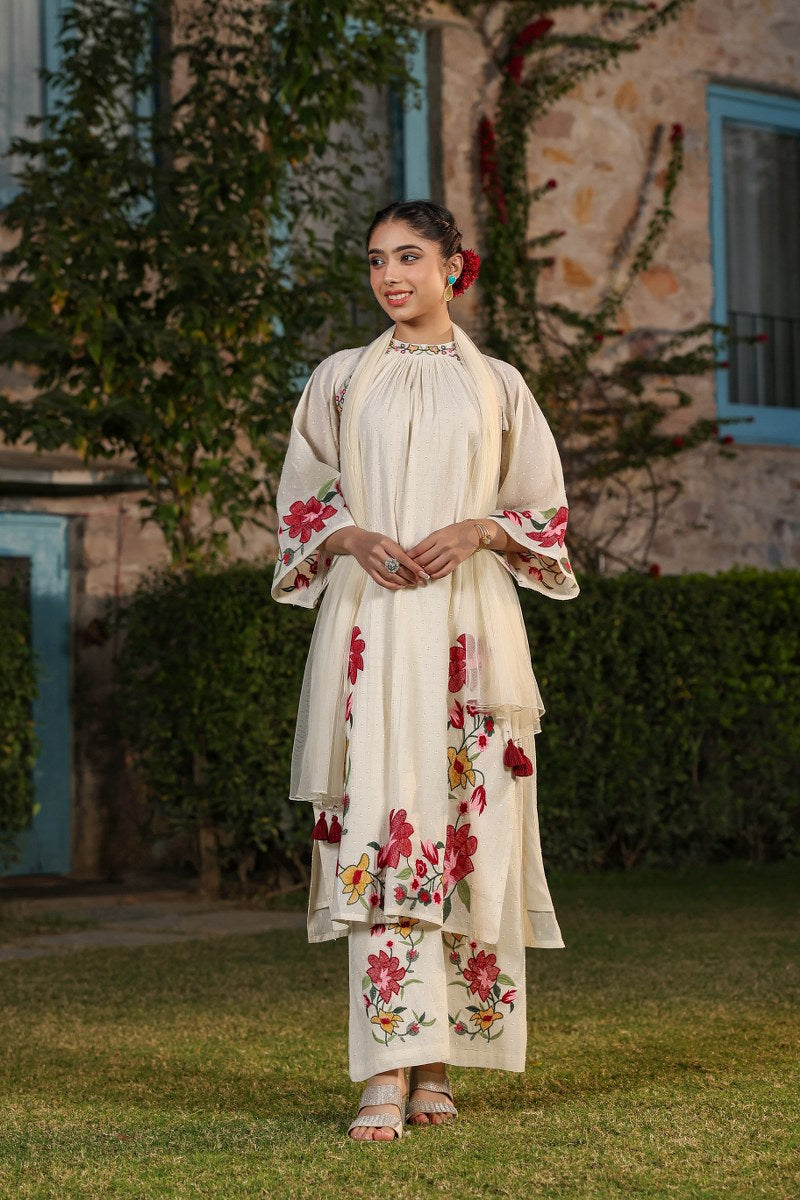 Priya Floral Embroidered Off White Pakistani Suit Set