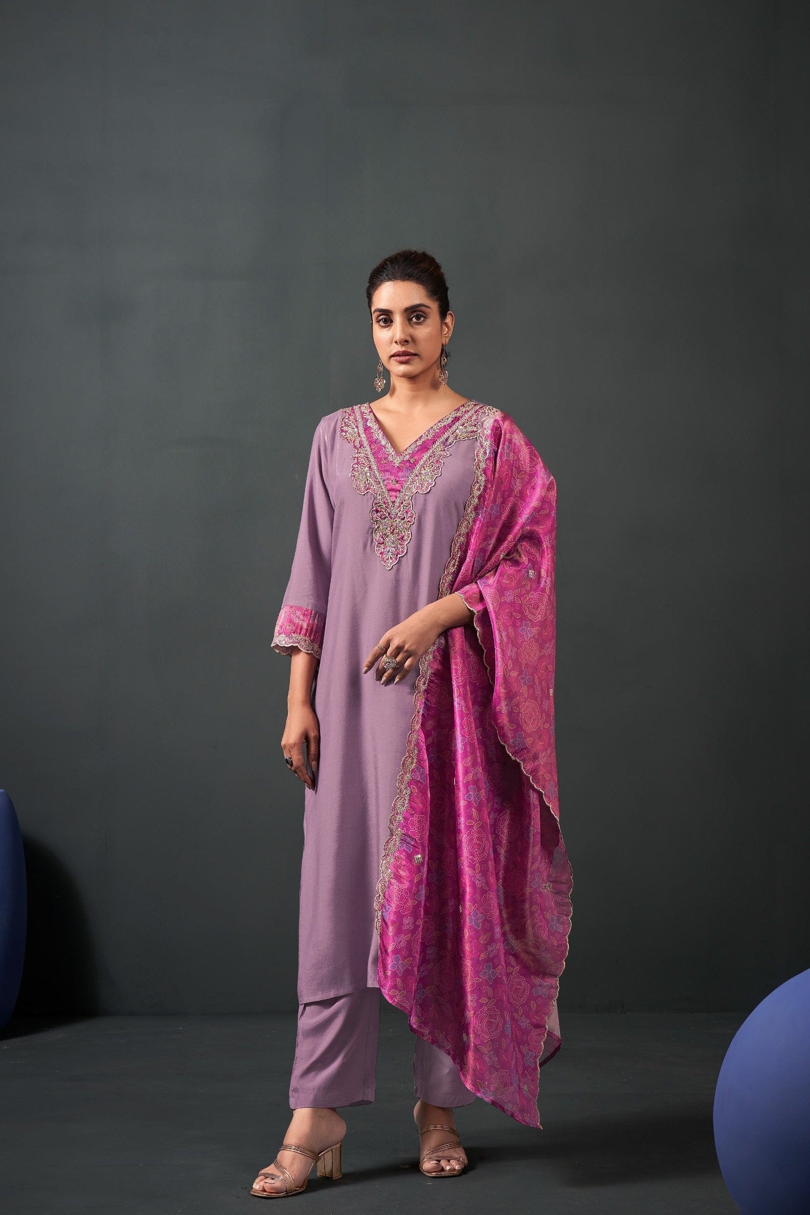 Ishaani Purple and Pink Straight Suit Set