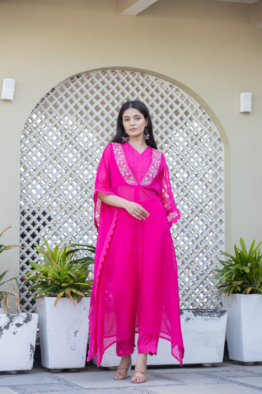 Aakriti Pink Embroidered Kaftan 3pc set