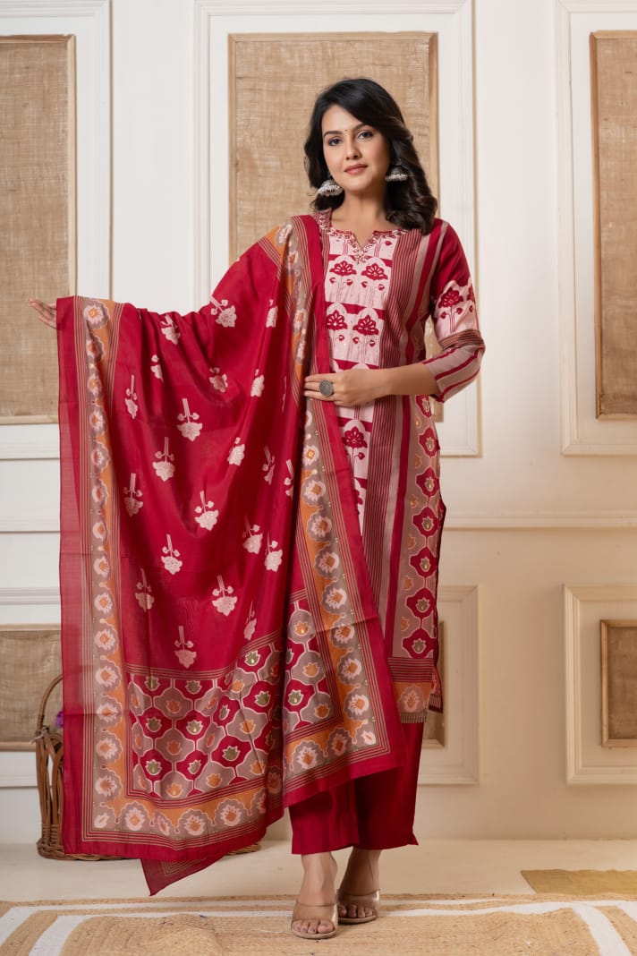 Kishori Digital Printed Maroon Straight Suit Set