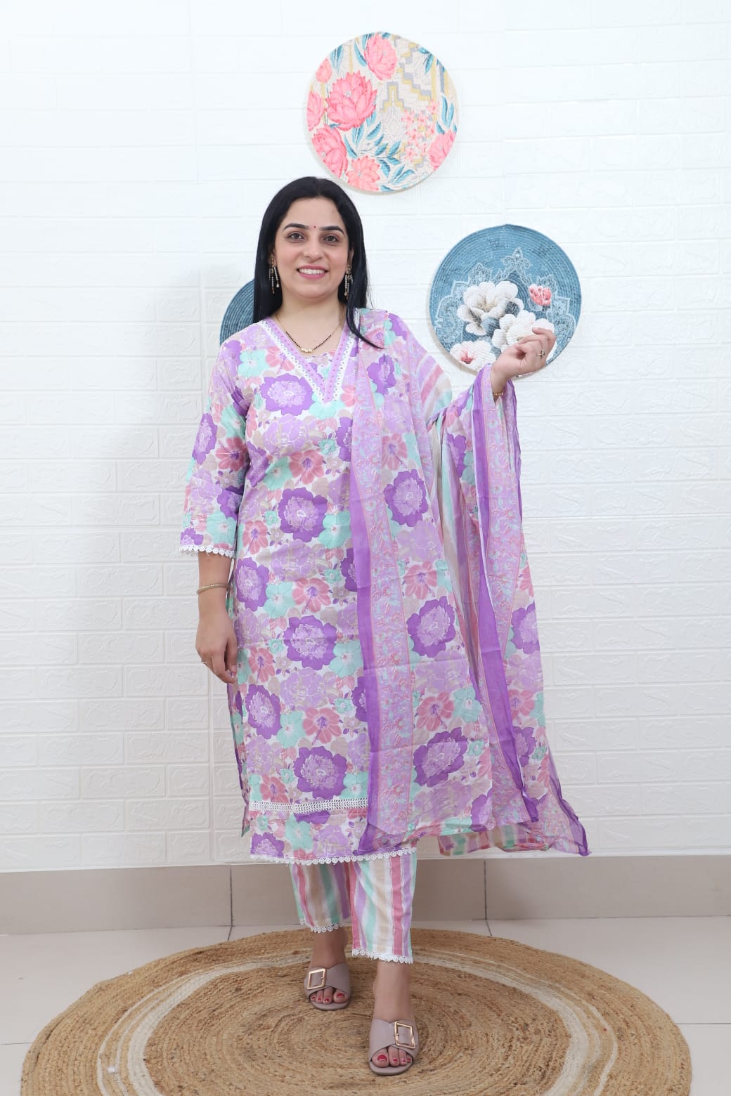 Tanya Floral Printed Lavender Straight Suit Set