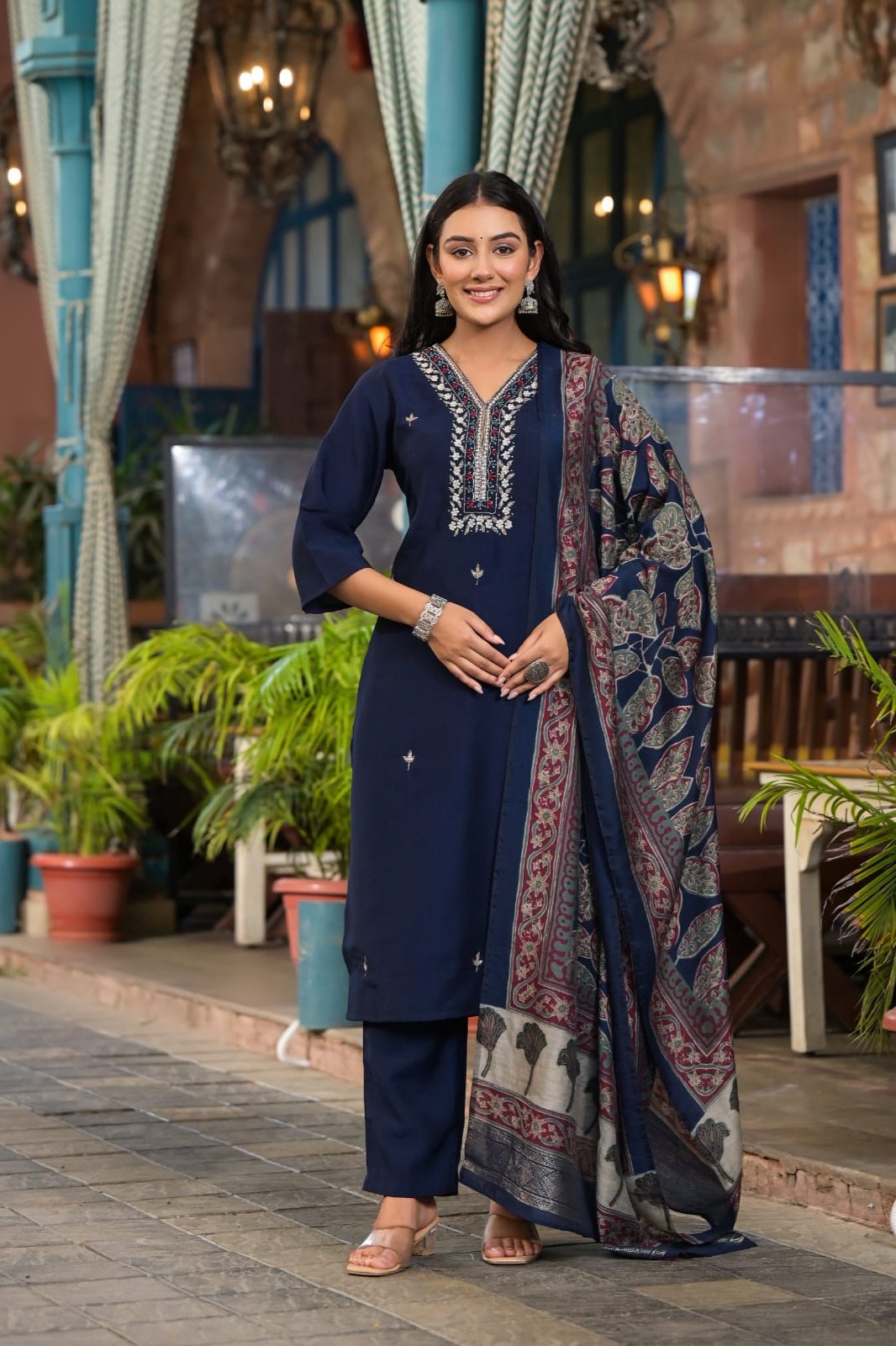 Kishori Zari Embroidered Blue Straight Suit Set