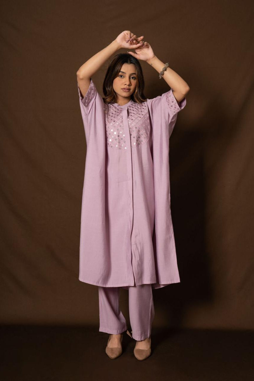 Navya Boho Solid Lavender Kaftan style Co-Ord Set