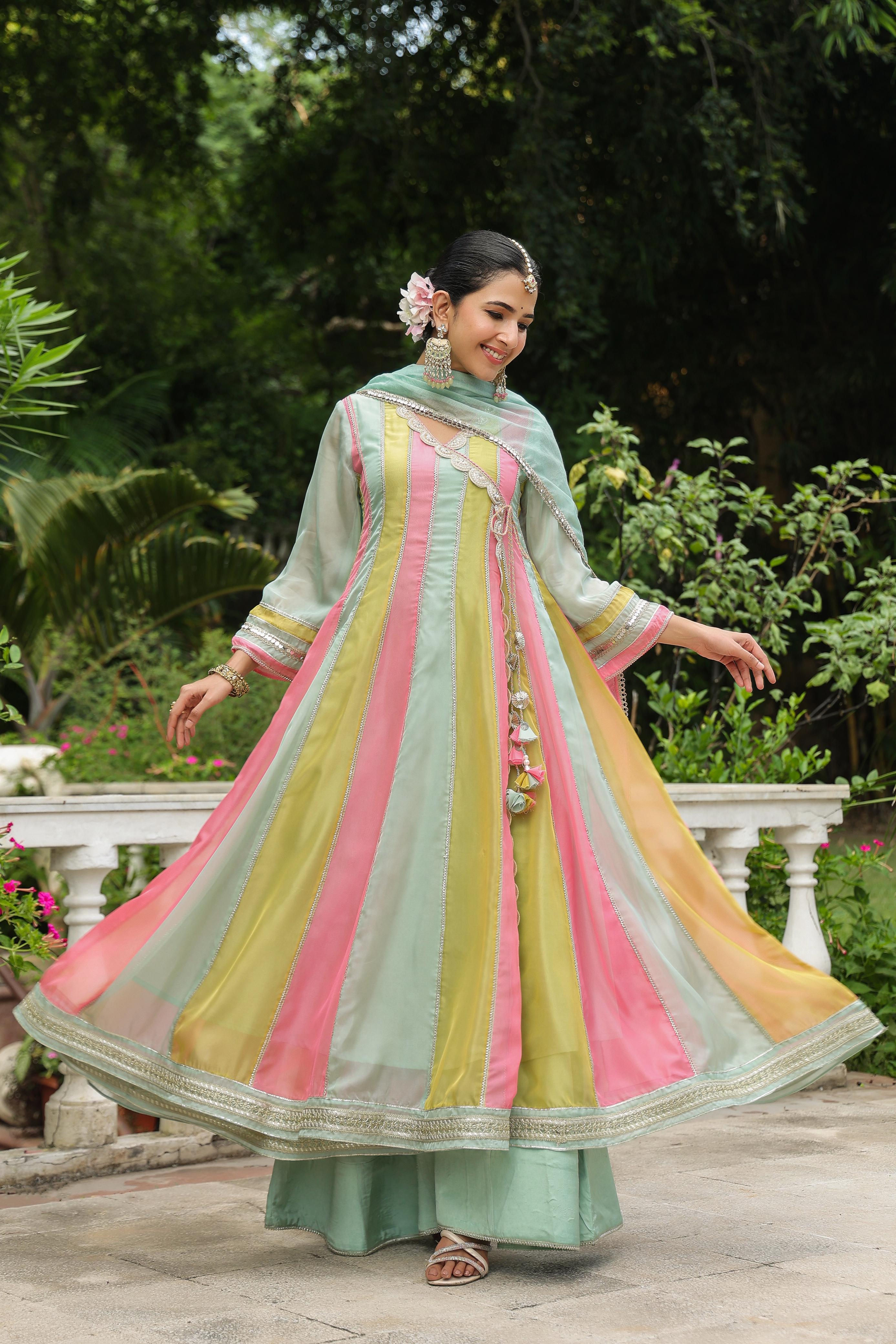 Ditya Pastel Angrakha Anarkali Suit Set