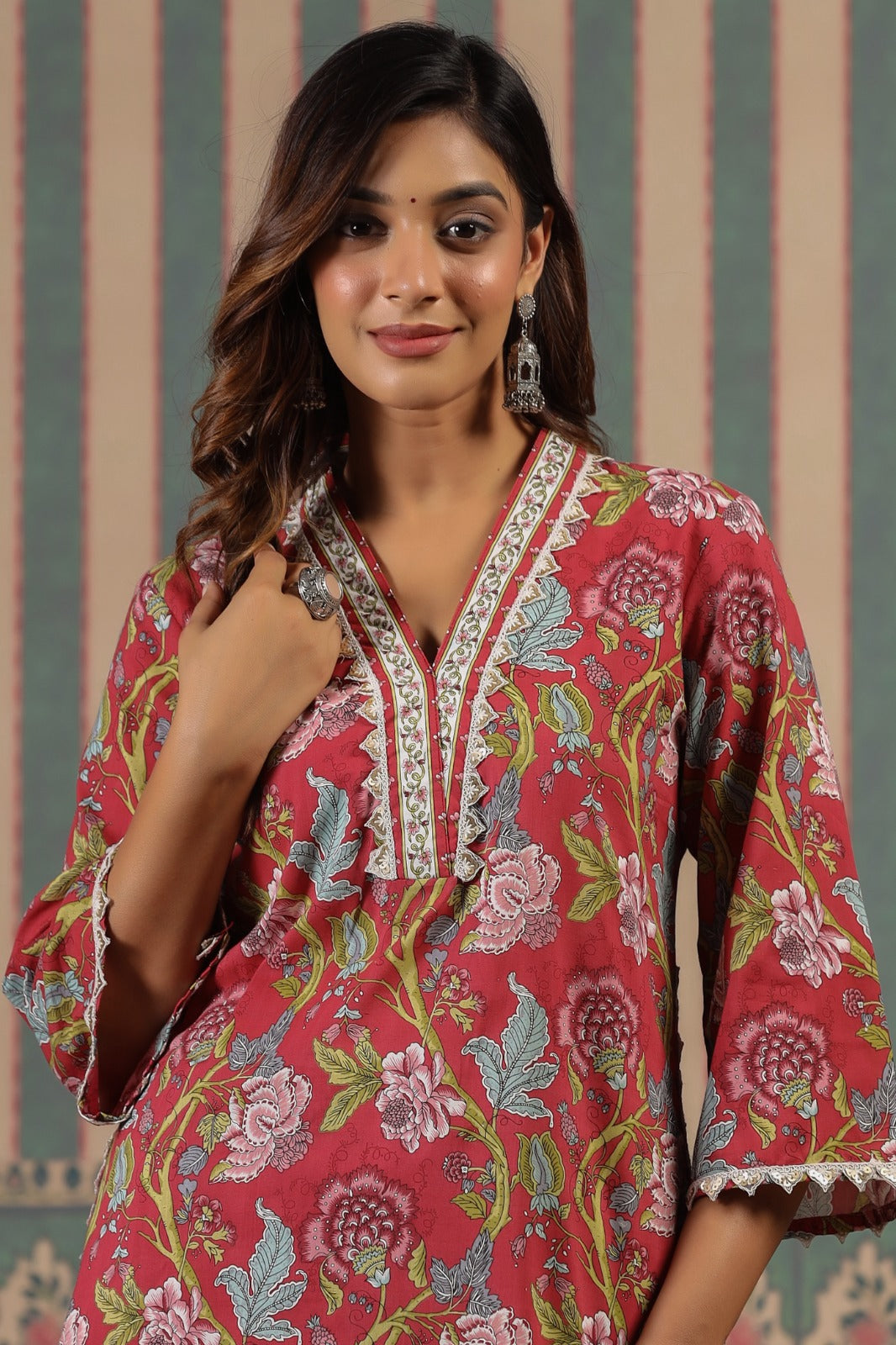 Shehnaz Block Printed Red Pakistani Afghani Co-Ord Set