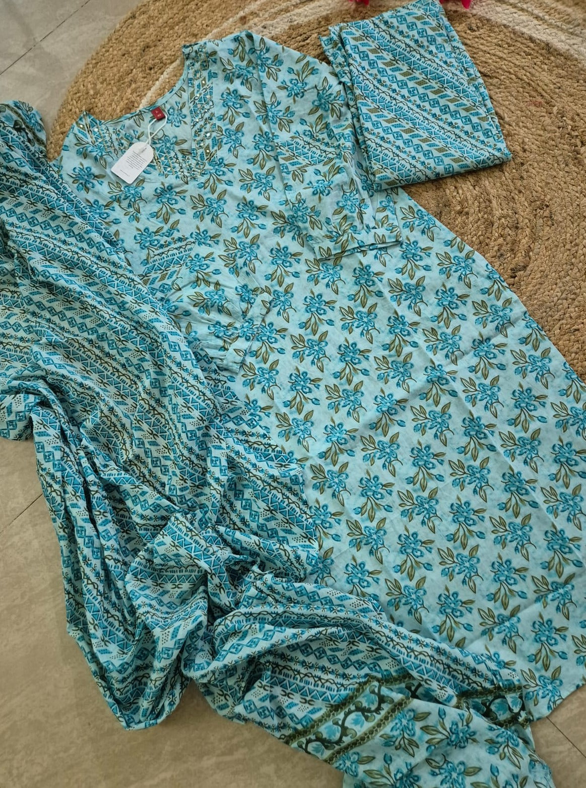 Kasturi Block Printed Blue Straight Suit Set