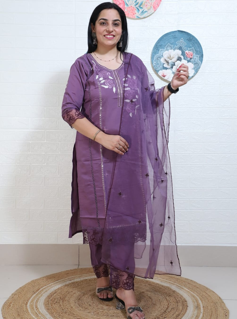 Vaidehi Floral Embroidered Purple Straight Suit Set