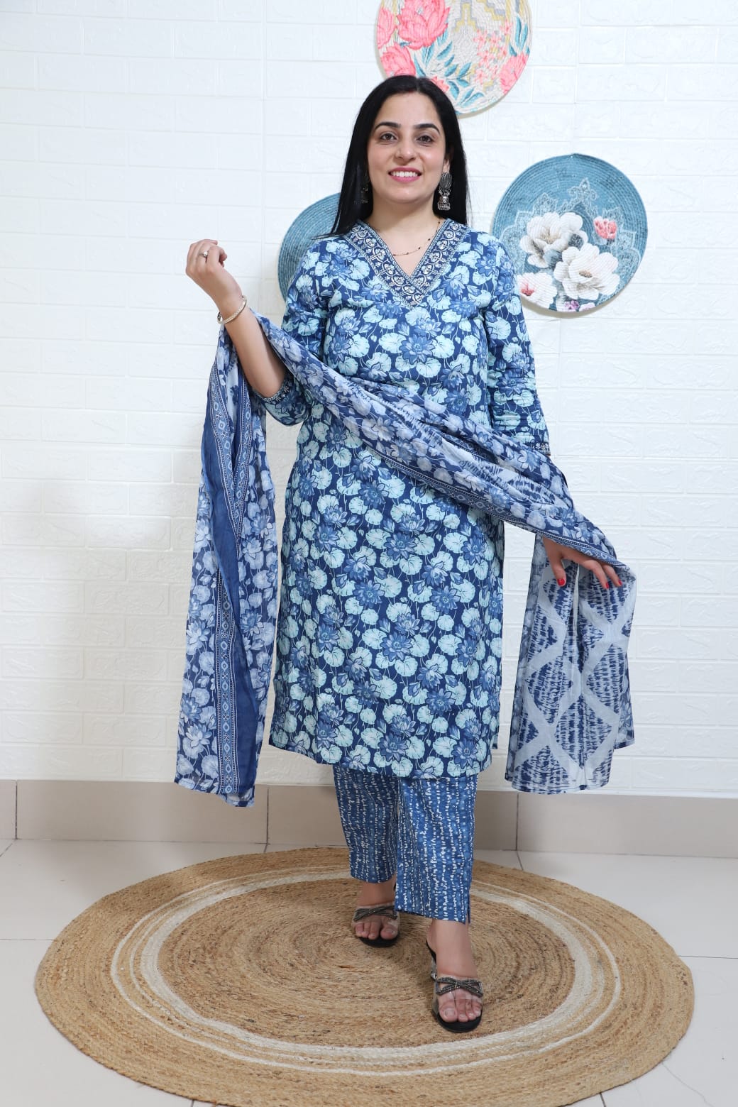 Amaira Block printed Blue Kalamkari Straight Suit Set