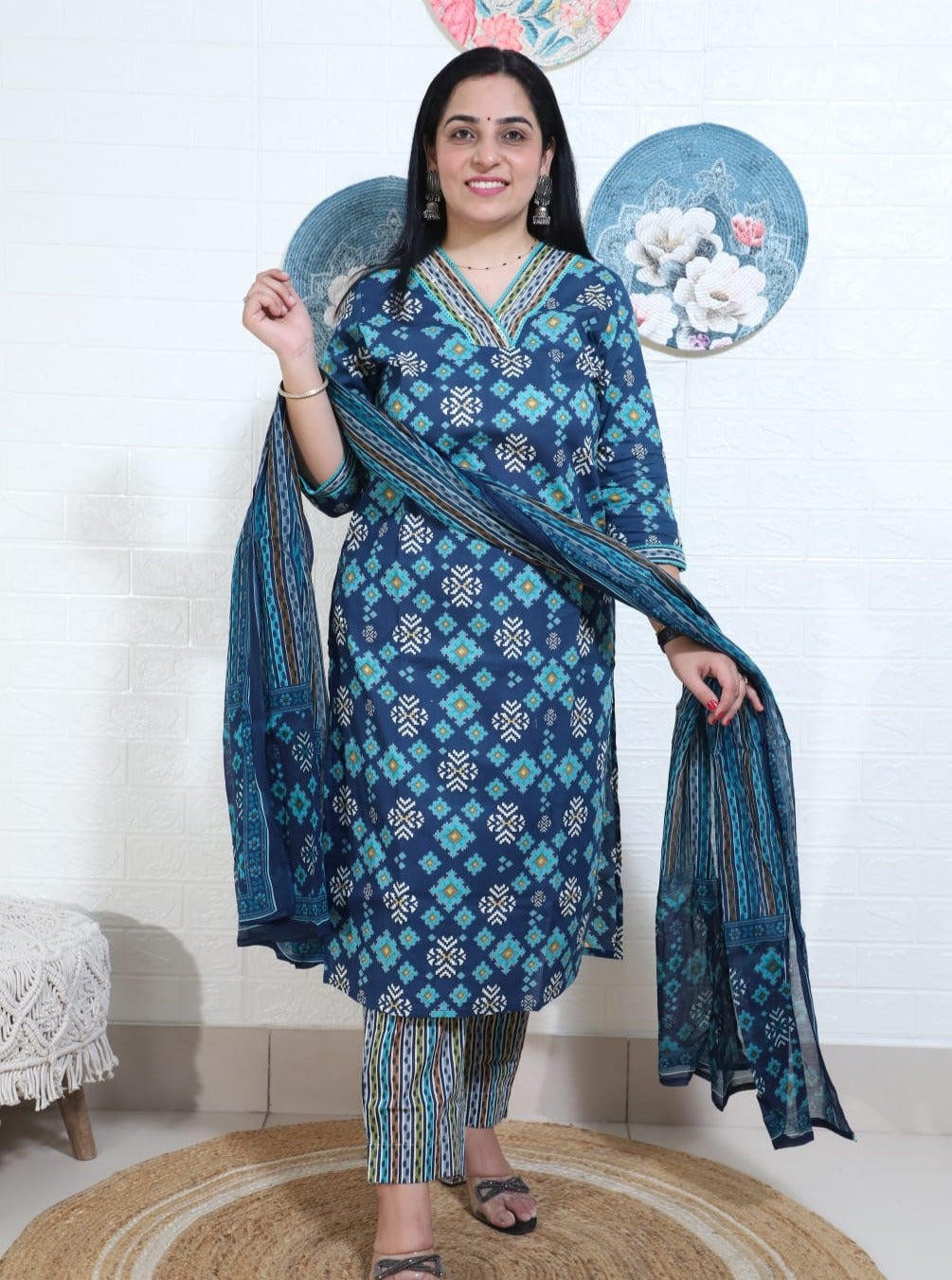 Amaira Patola printed Blue Straight Suit Set