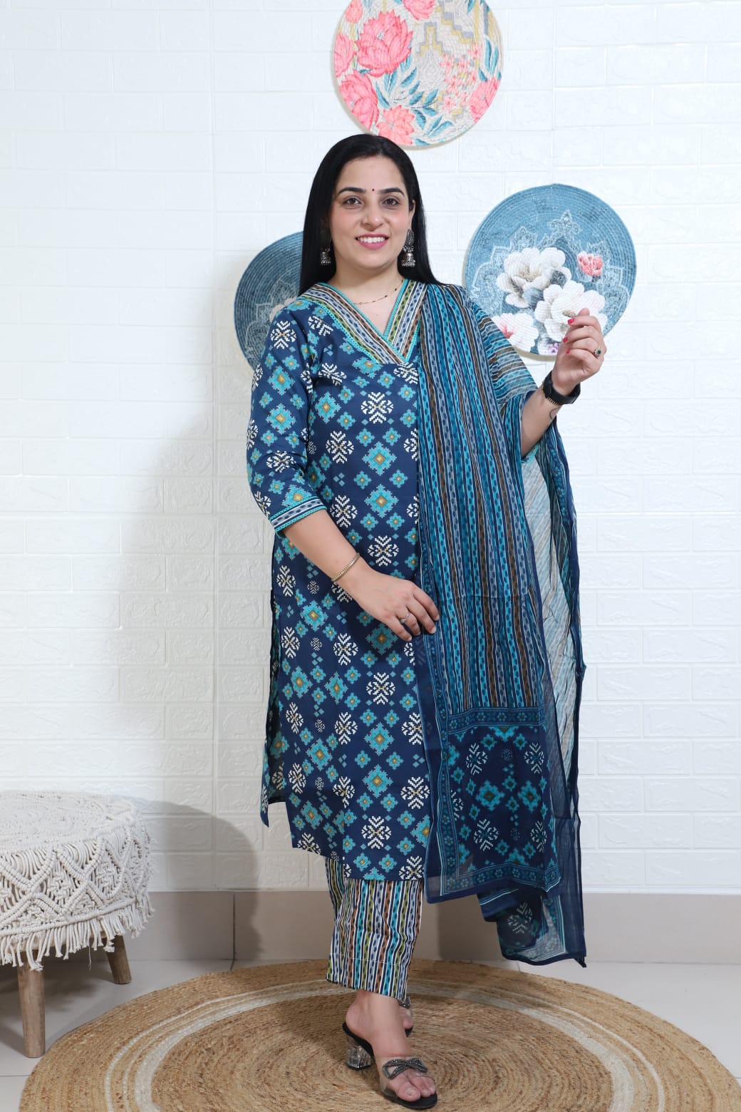 Amaira Patola printed Blue Straight Suit Set