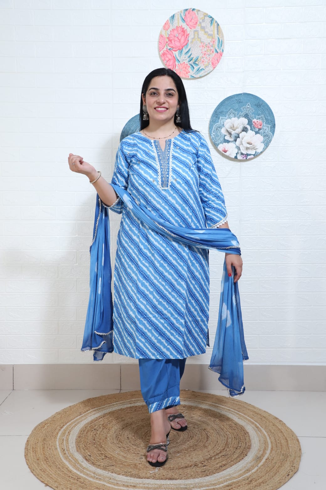 Gauri Lehriya Printed Blue Afghani straight suit set