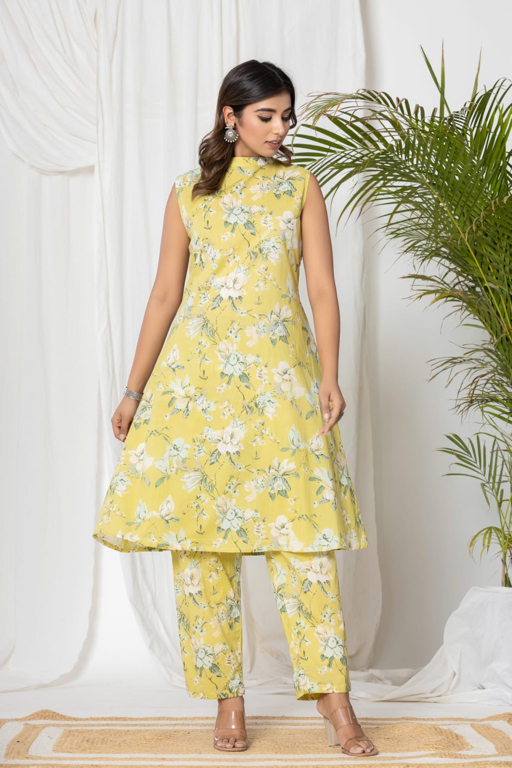 Arya Block Printed Yellow Sleeveless Co-Ord Set