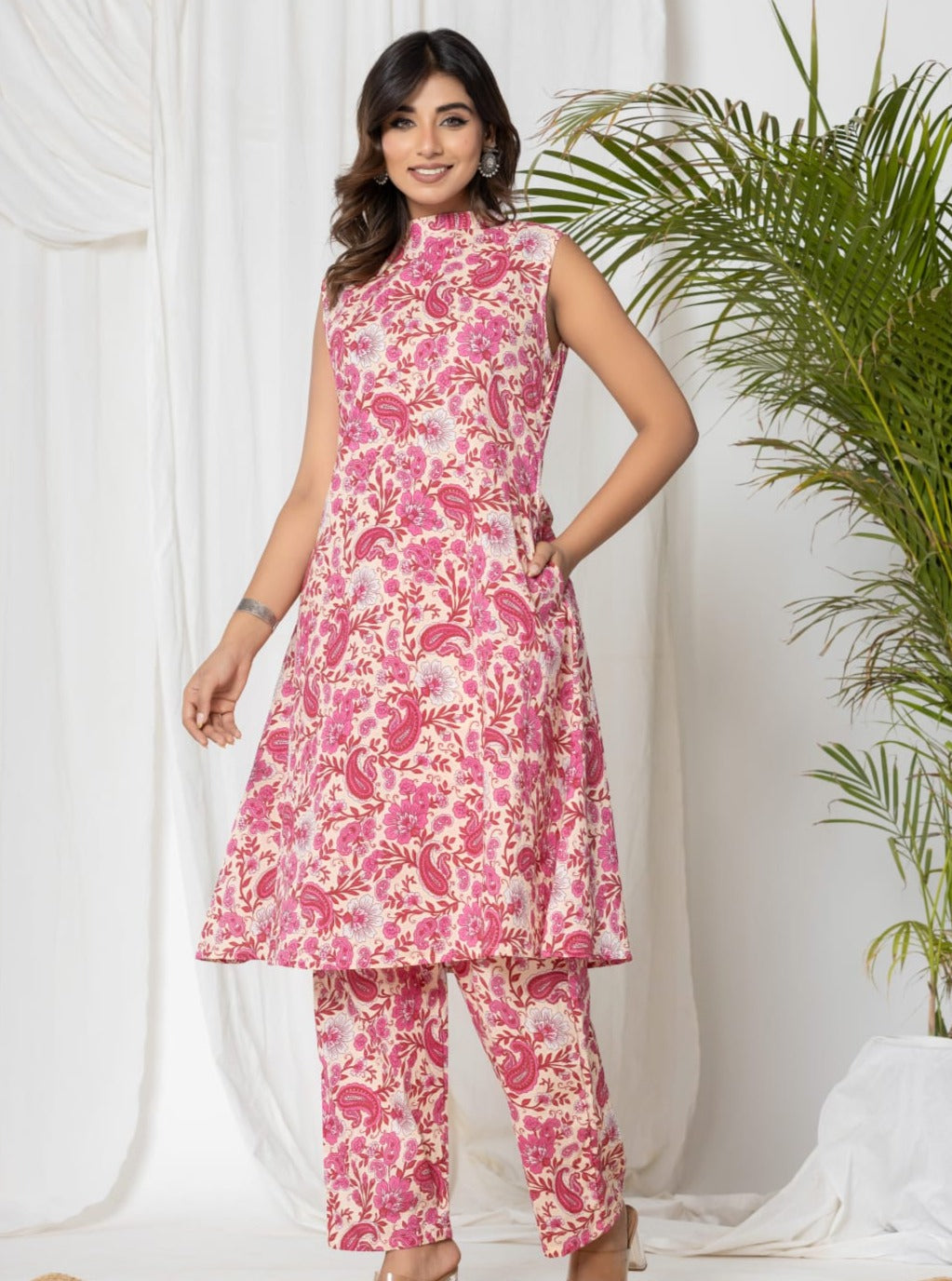 Arya Block Printed Pink Sleeveless Co-Ord Set