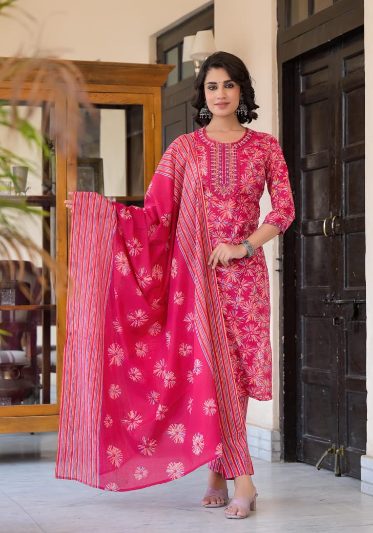 Ashnoor Block Floral printed Rani Straight Suit Set