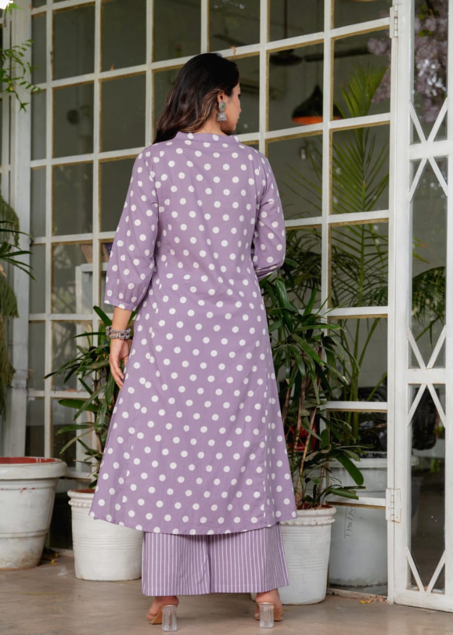 Maisha Polka Dot Printed Lavender Suit Set