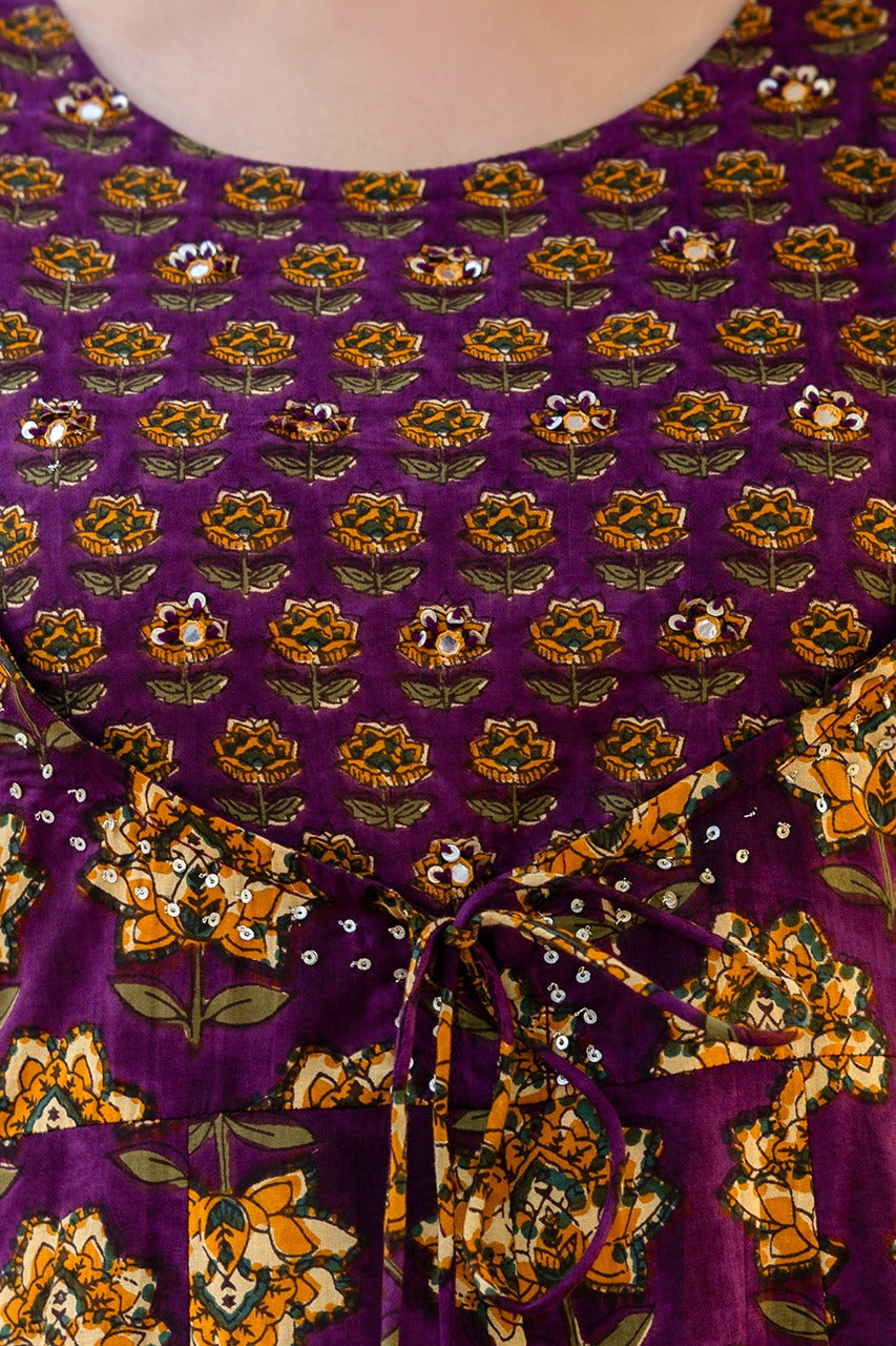 Maisha Floral Angrakha Style Purple Frock Suit Set