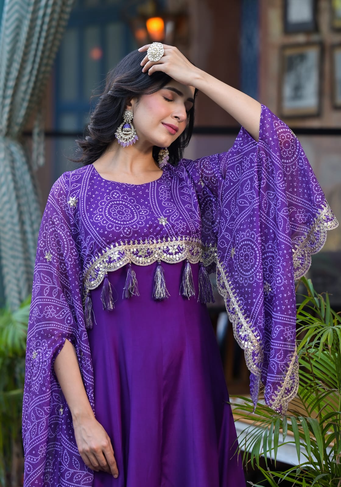 Ditya Bandhani Printed Purple One Piece Dress