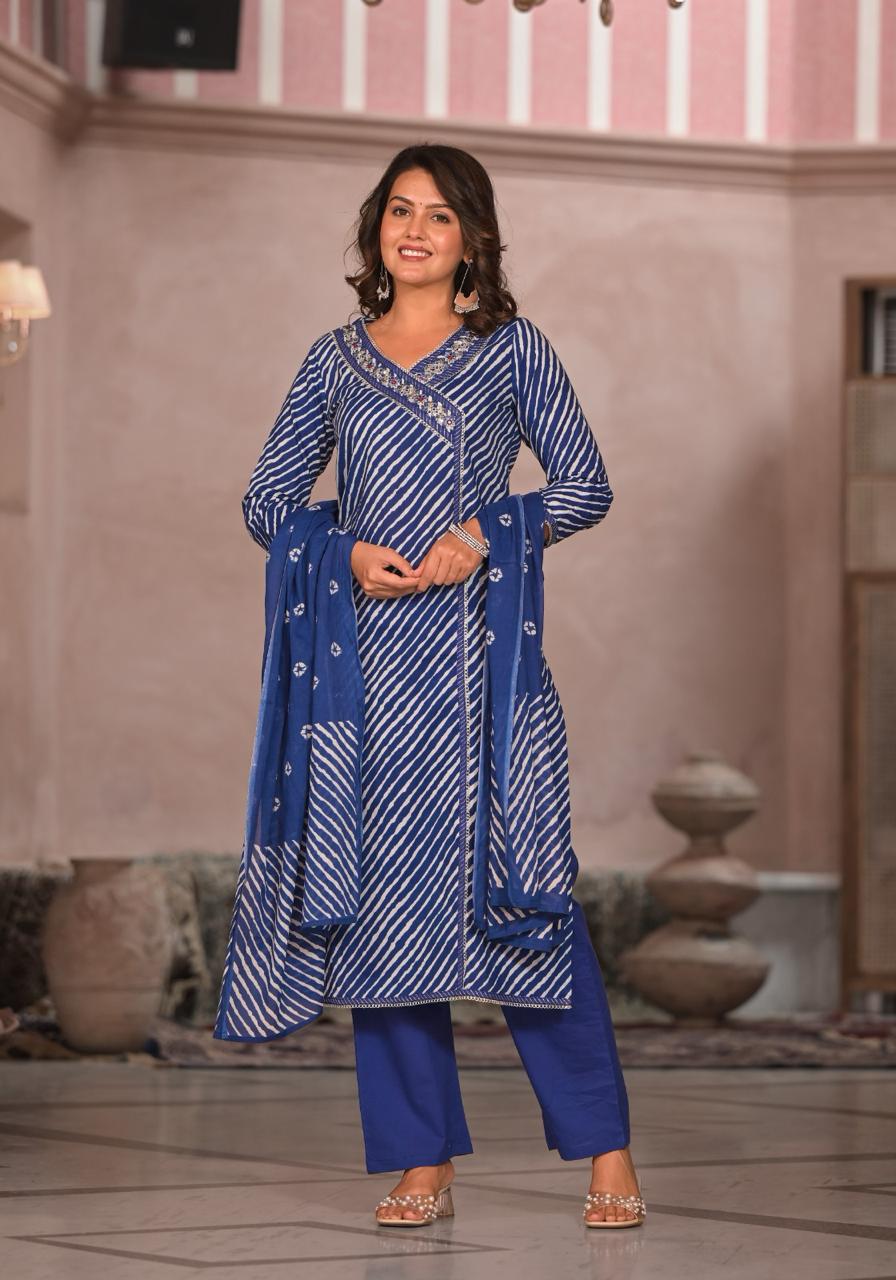 Gauri Lehriya Printed Angrakha Blue suit set