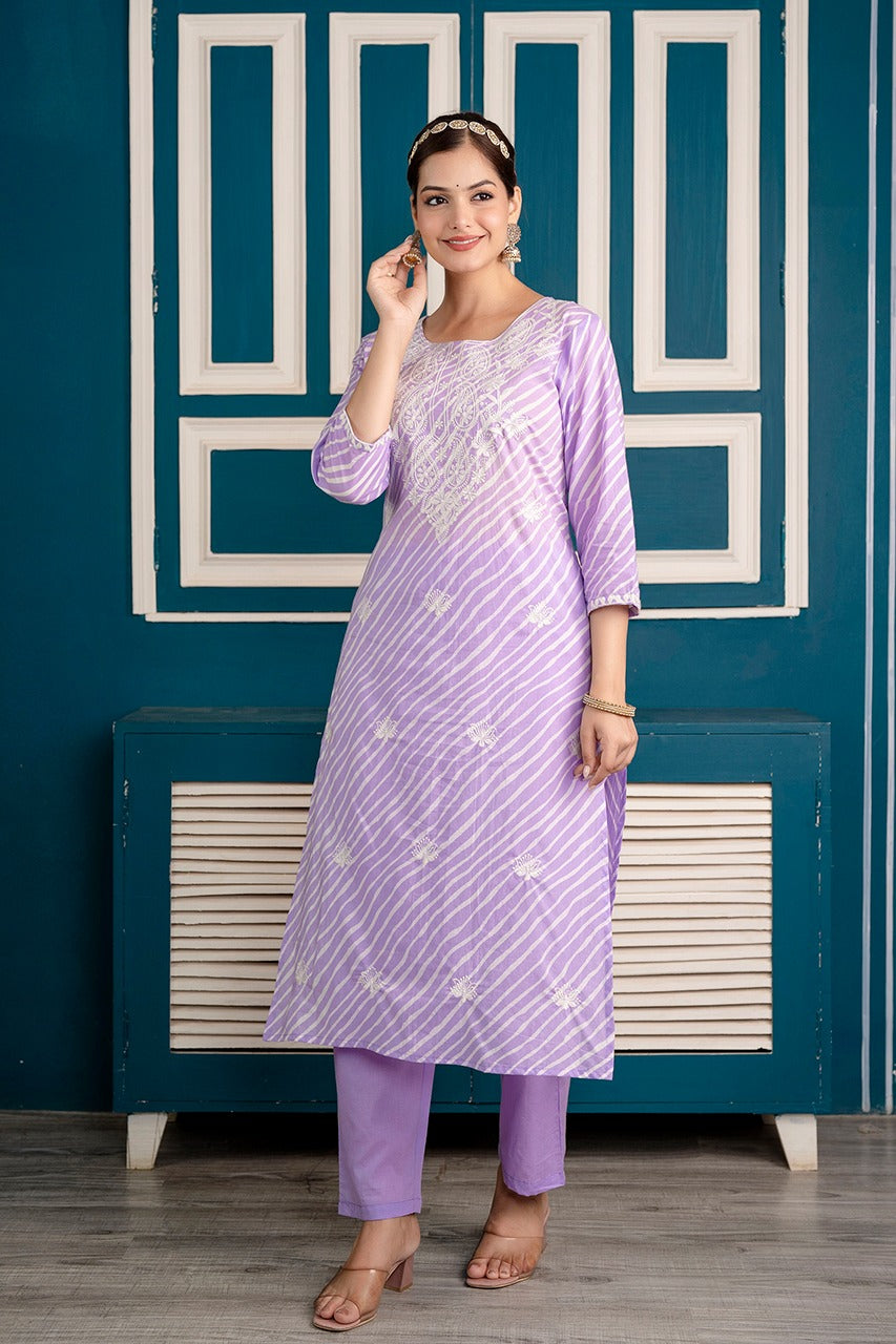 Gauri Lehriya printed Lavender Straight Suit Set