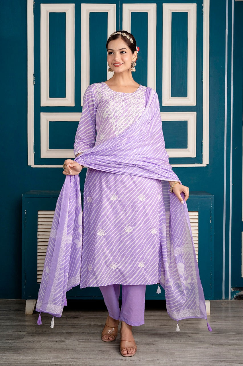 Gauri Lehriya printed Lavender Straight Suit Set