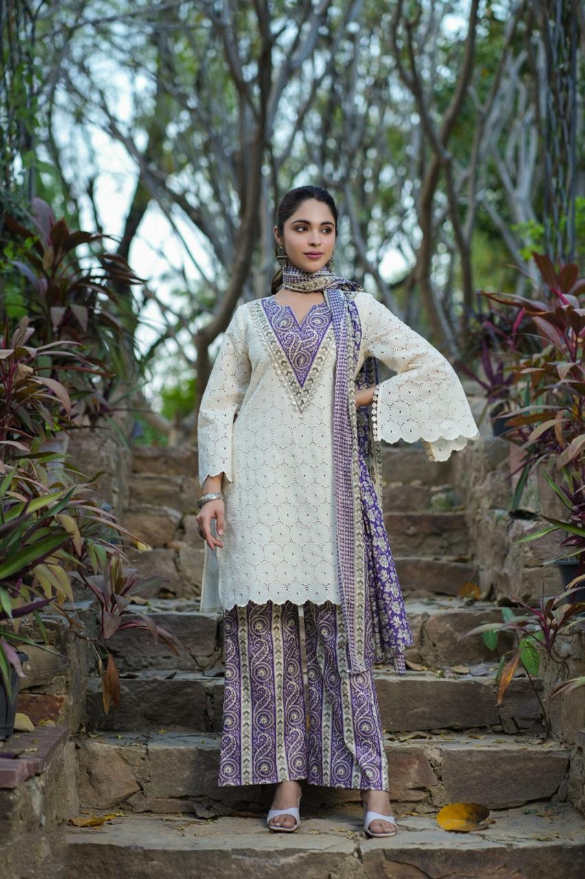 Vihaa Shifli Pakistani Purple Straight Suit Set