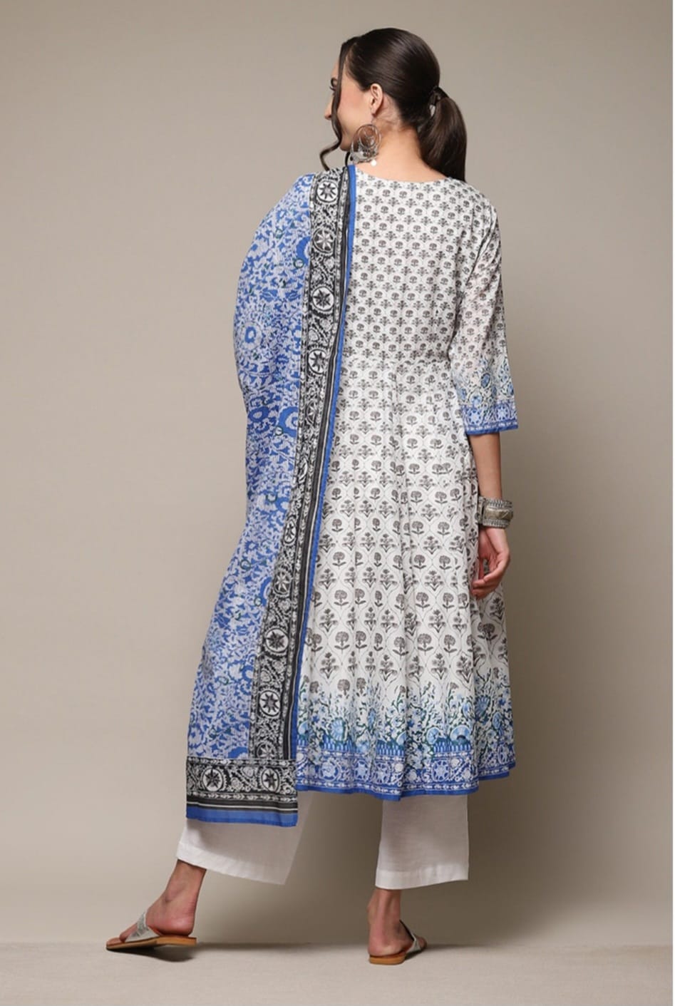 Ditya Block Printed Blue White Frock Suit Set