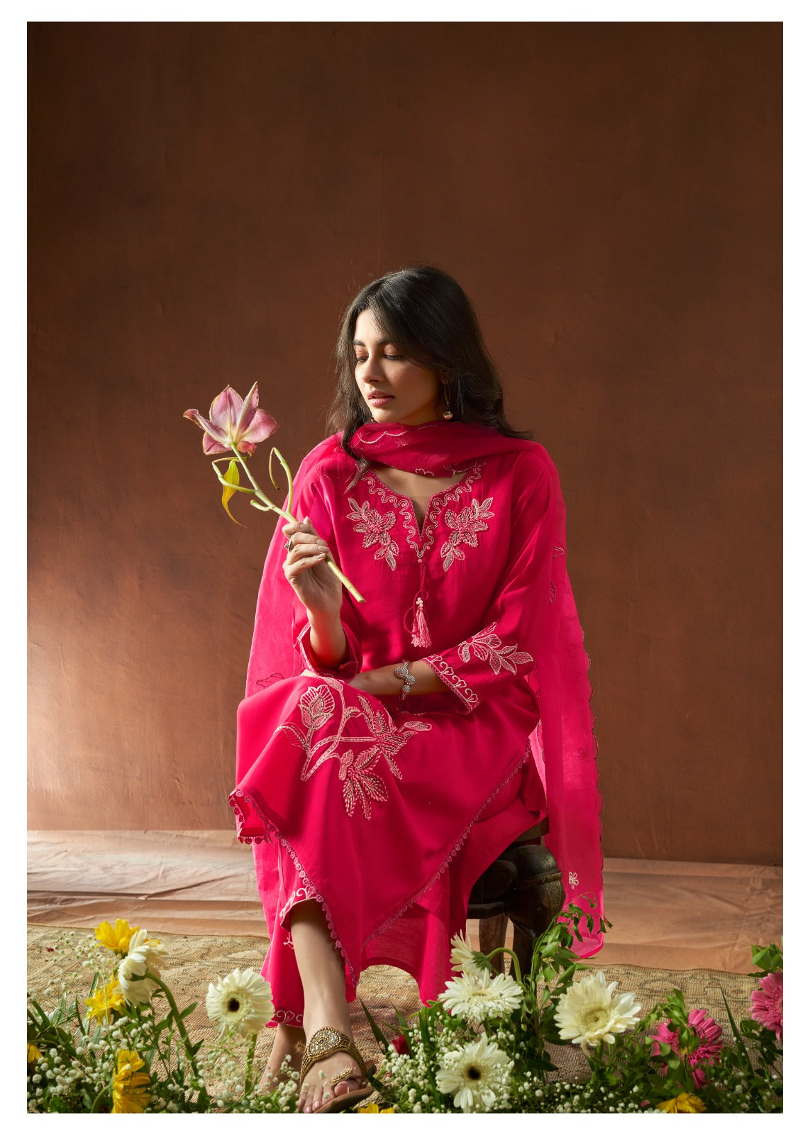 Kishaa Hand Embroidered Pink Straight Suit Set