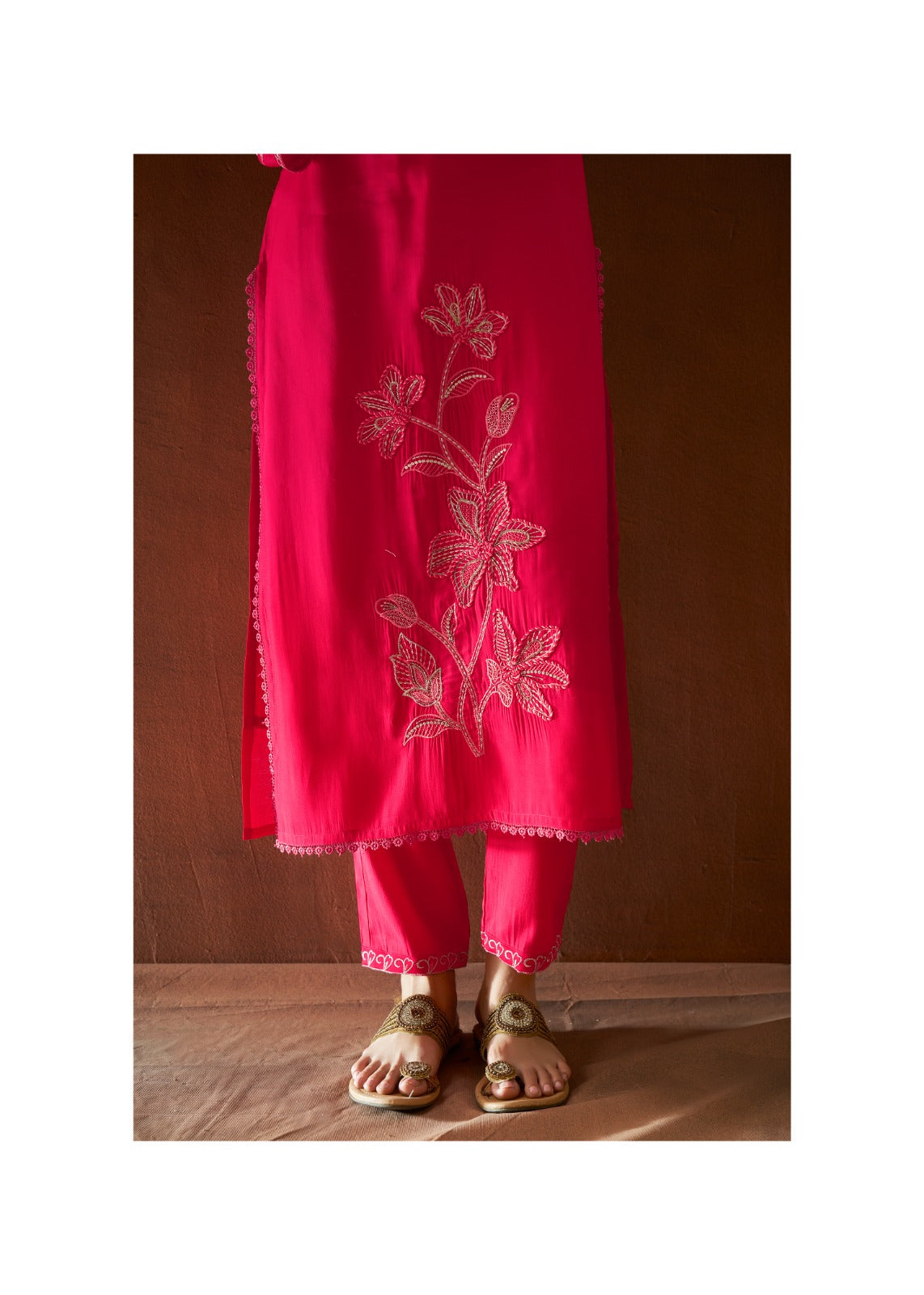 Kishaa Hand Embroidered Pink Straight Suit Set