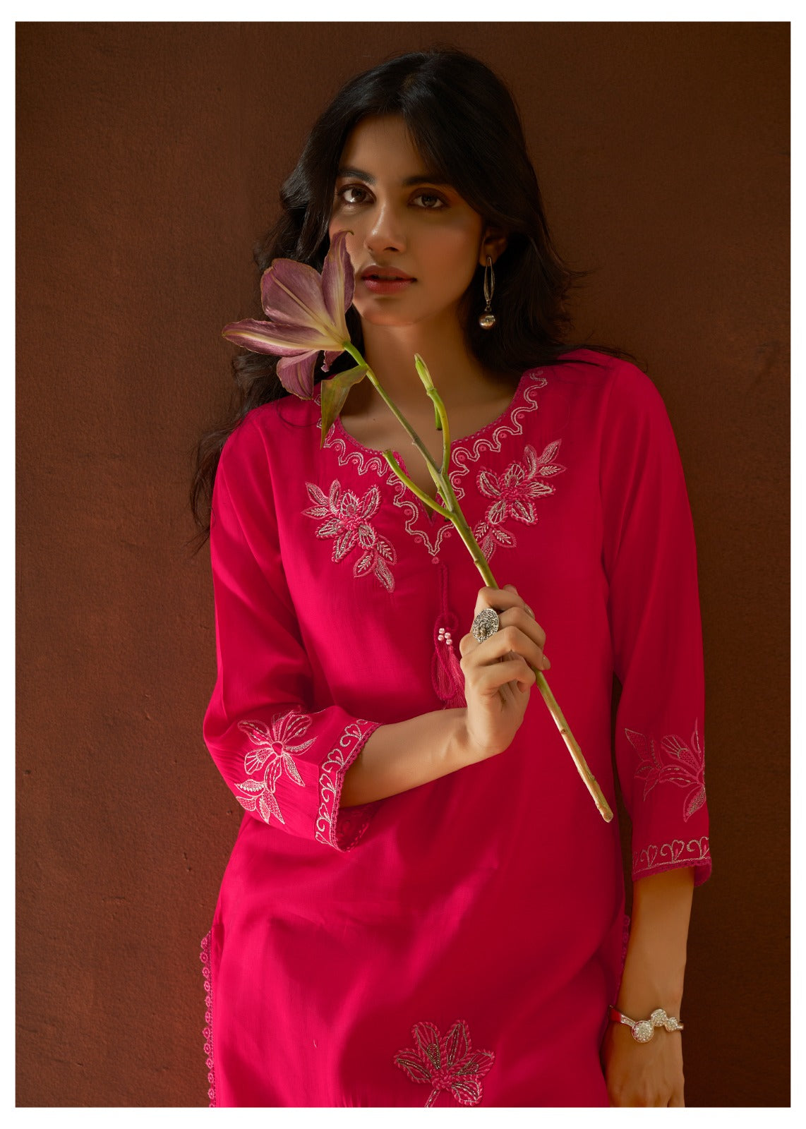 Kishaa Hand Embroidered Pink Straight Suit Set