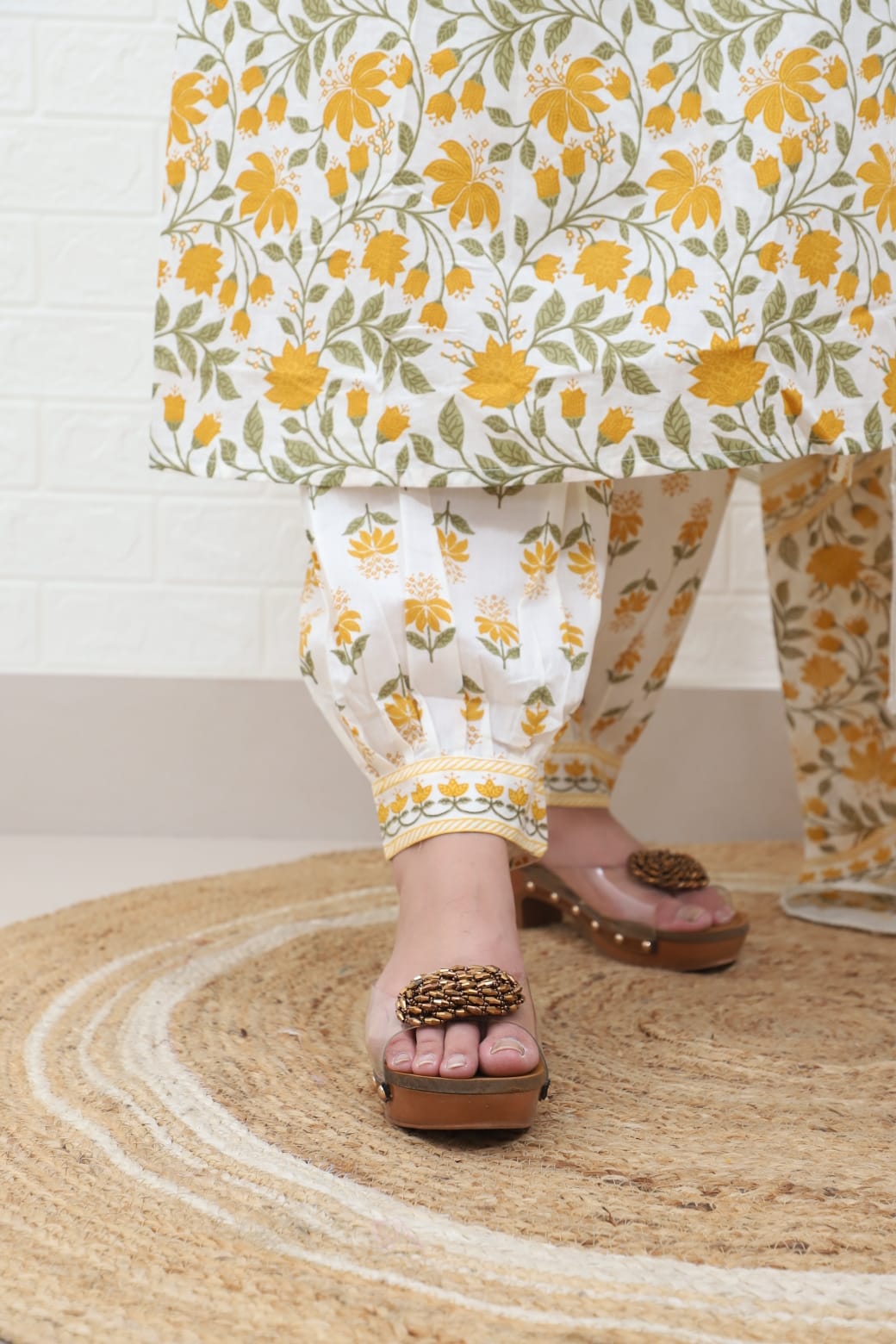 Kishaa Floral Printed Yellow Angrakha Afghani Suit Set